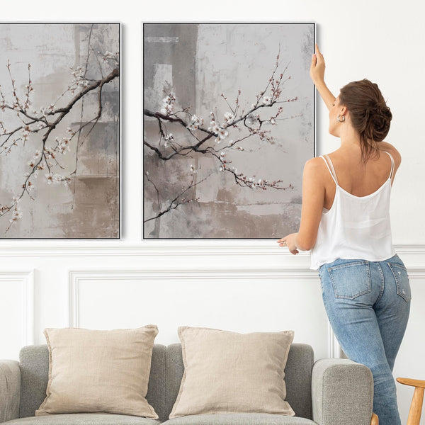 Neutral Wabi Sabi - Pair - Framed Artwork - Floral - Whispers of Spring