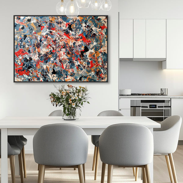 Large Colourful Jackson Pollock Inspired Framed Canvas - Flux