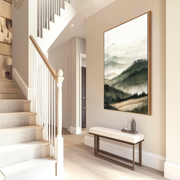 Hallway Framed Green Wall Art Canvas For Entrance Way - Elan