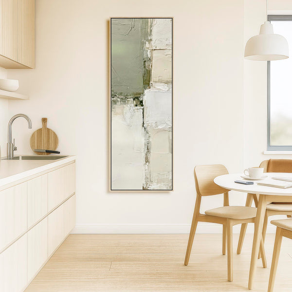Tall Abstract Hallway Wall Art - Framed Green Cream - for Hall