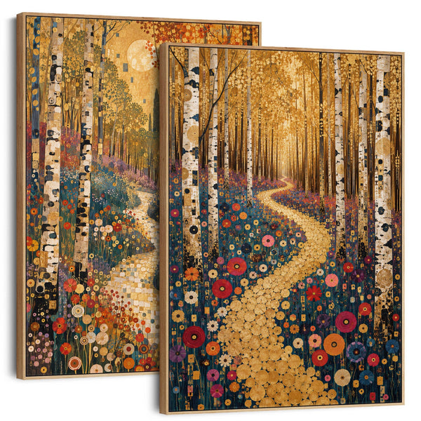 Gustav Klimt inspired Colourful Framed Canvas Art Forest Path