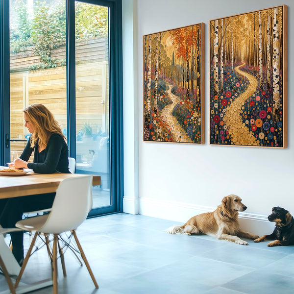Gustav Klimt inspired Colourful Framed Canvas Art Forest Path