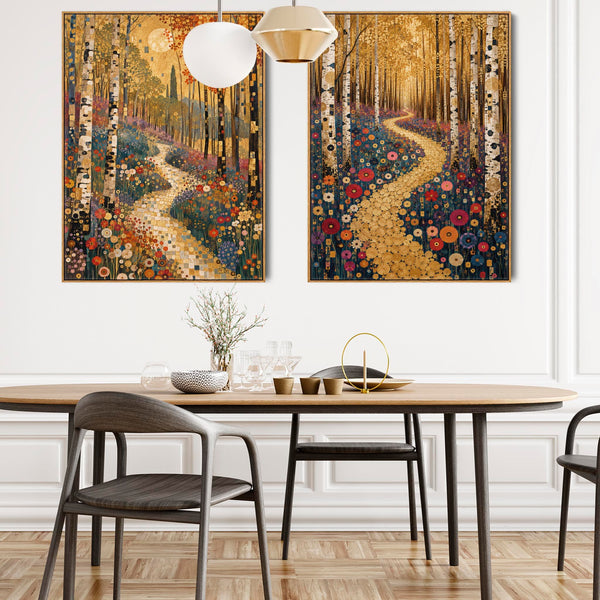 Gustav Klimt inspired Colourful Framed Canvas Art Forest Path