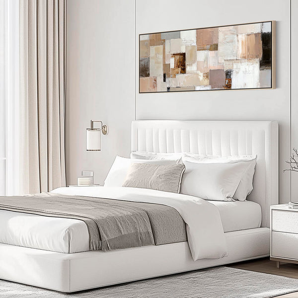 Neutral Blush Cream Long Wide Canvas Wall Art - Ivory Stone