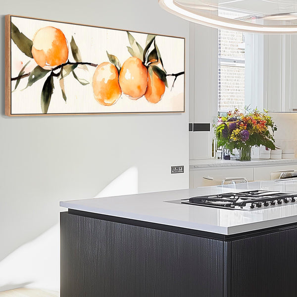 Wide Orange Kitchen Wall Art Framed Horizontal Canvas - Fruit Harvest for Kitchen