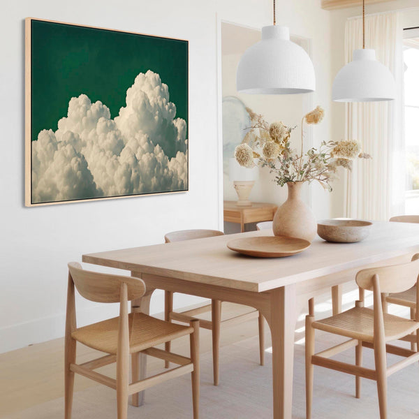 Large Emerald Green Clouds Framed Wall Art Canvas