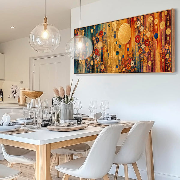 Wide Maximalist Gustav Klimt inspired Framed Canvas - Colourful