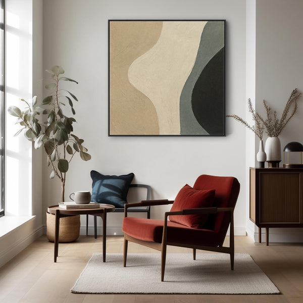 Neutral Green Abstract Framed Canvas - Beige Harmony