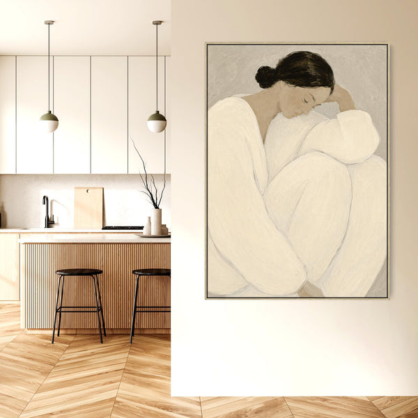Framed Bedroom Artwork - Serene Woman 2 - Neutral Beige