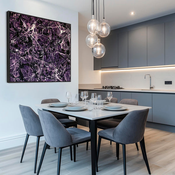 Large Framed Canvas Art XL - Dark Purple Jackson Pollock Style