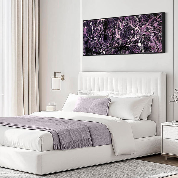 Wide Bedroom Wall Art - Deep Purple Lilac over Bed Long Canvas