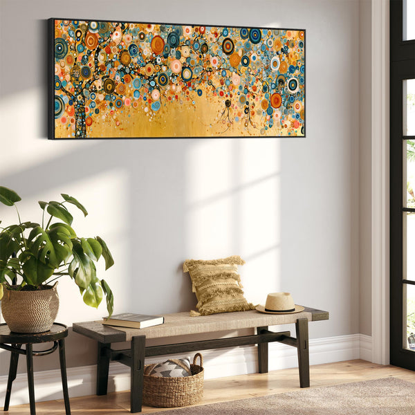 Wide Yellow Blue Gustav Klimt inspired Tree of Life Canvas Art