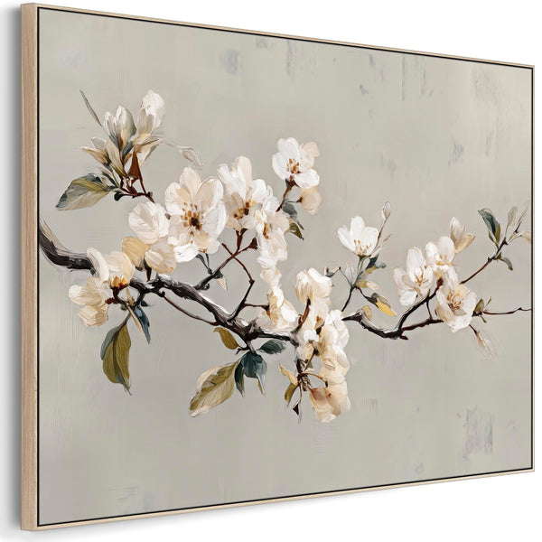 Neutral Cream Grey Framed Bedroom Wall Art over Bed - Spring