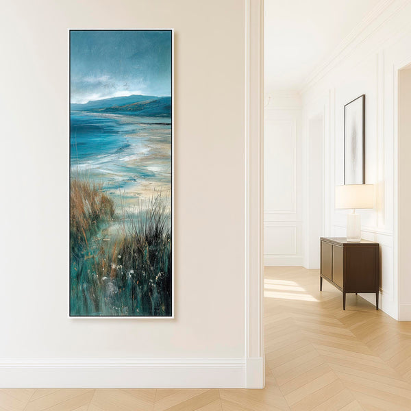 Tall Irish Coastal Framed Wall Art Canvas - Teal Blue - Storm
