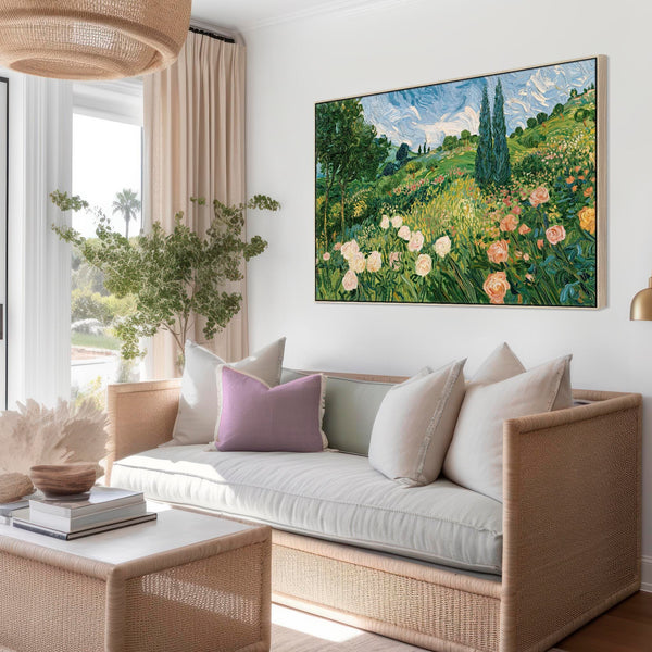 Large Living Room Framed Wall Art - Abstract Van Gogh Meadow