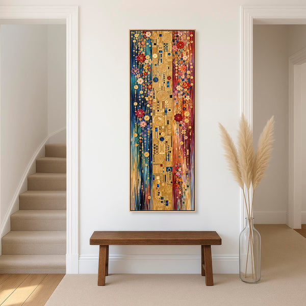 Tall Colourful Gustav Klimt inspired Vibrant Framed Canvas Art
