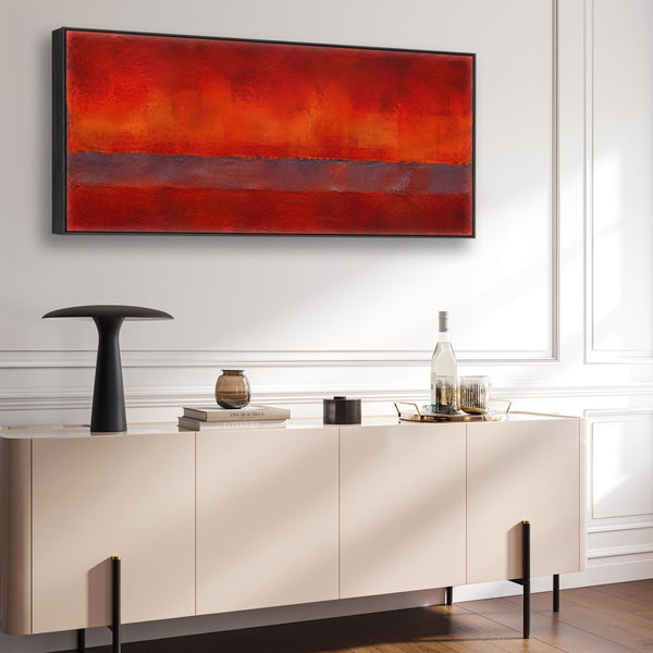 Wide Deep Red Abstract Framed Horizontal Canvas - Afterglow