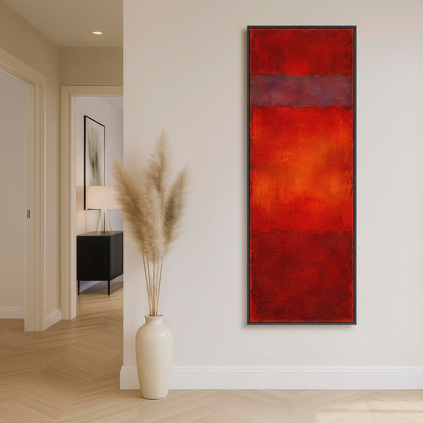 Tall Dark Red Abstract Framed Upright Canvas Wall Art - Embers