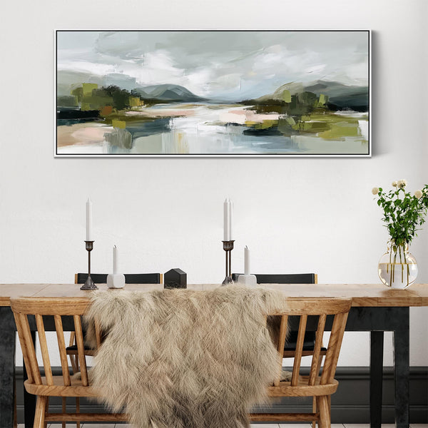 Wide Artwork Canvas Print Framed Abstract Landscape Scene - Green