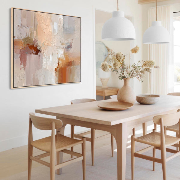 Blush Pink Neutral Framed Wall Art Canvas Faded Harmony