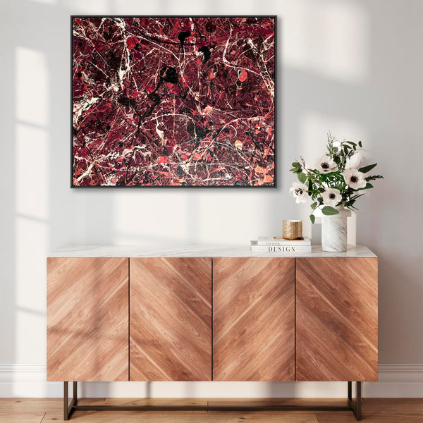 Burgundy Cream Maroon Framed Wall Art Canvas - Abstract Splash