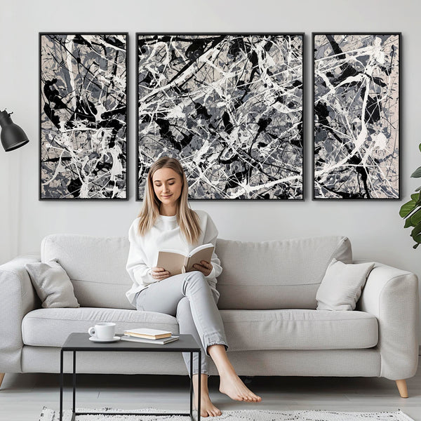 Large Neutral Set 3 Canvas Wall Art over Sofa for Lounge - Evo