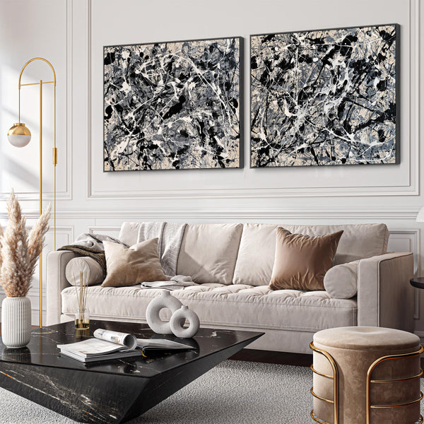 Large Living Room Framed Pair Canvas Art - over Sofa - Tempest
