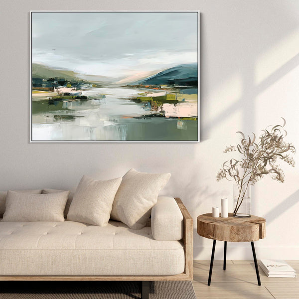 Framed Artwork Canvas Art Print Abstract Landscape Mountain - Green