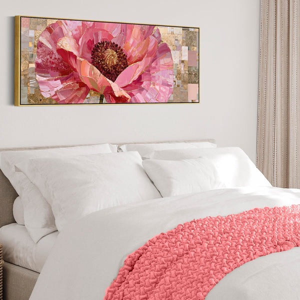 Wide Pink Gold Cream Floral Bedroom Framed Canvas for Over bed