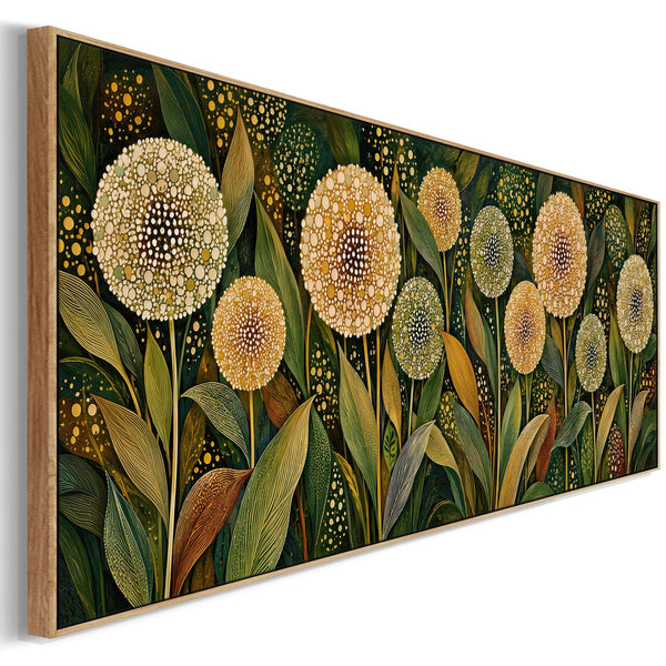 Wide Bedroom Framed Canvas - Green Cream Upright Art over Bed
