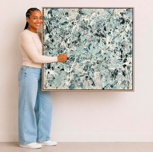 Bedroom Framed Canvas Green Abstract Jackson Pollock Inspired