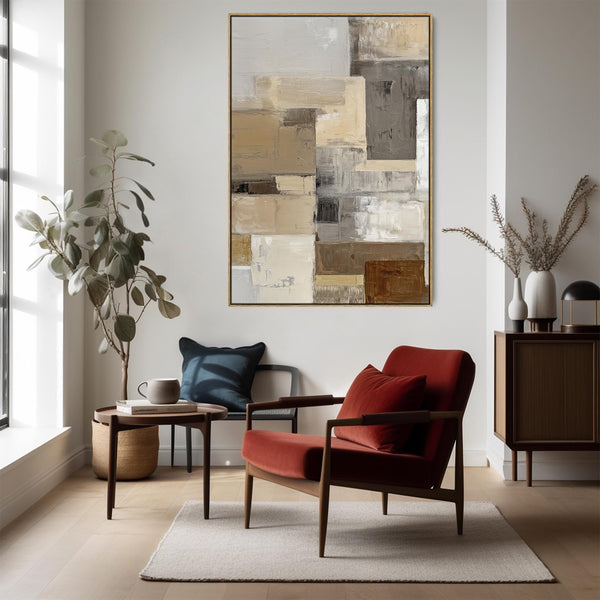 Sitting Room Framed Artwork on Canvas Beige Earth Blend