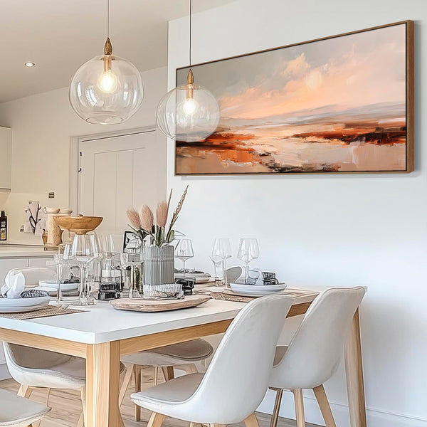 Wide Abstract Rust Horizon Panormaic Long Framed Artwork