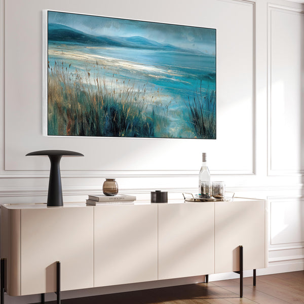 Large Living Room Framed Lounge Wall Art - Teal Blue Grey