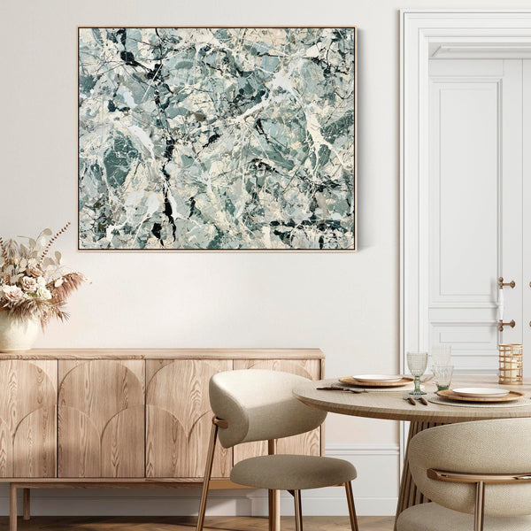 Living Room Framed Canvas Sage Green Jackson Pollock Inspired