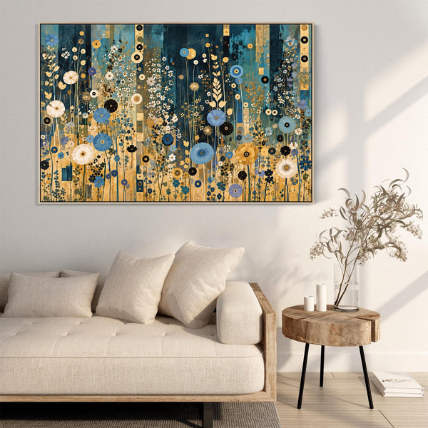 Large Blue Cream Gustav Klimt inspired Living Room Canvas Art