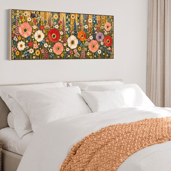 Wide Colourful Gustav Klimt inspired Over Bed Bedroom Canvas