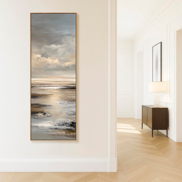 Tall Neutral Beige Entrance Hall Framed Canvas Art for Hallway
