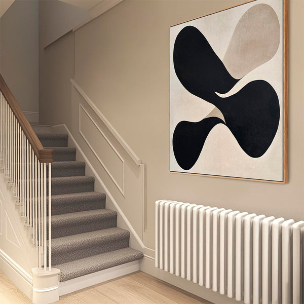 Large Hallway Beige Black Neutral Wall Art Framed - Symmetry Eclipse