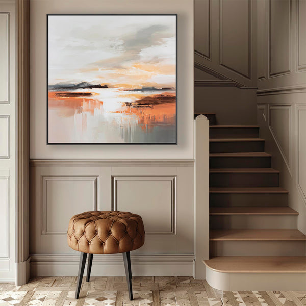 Hallway Wall Art for Entrance Way - Orange Grey Abstract Artwork