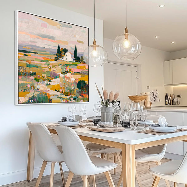 Wide Colourful Abstract Landscape Tuscany Framed Panoramic Wall Canvas