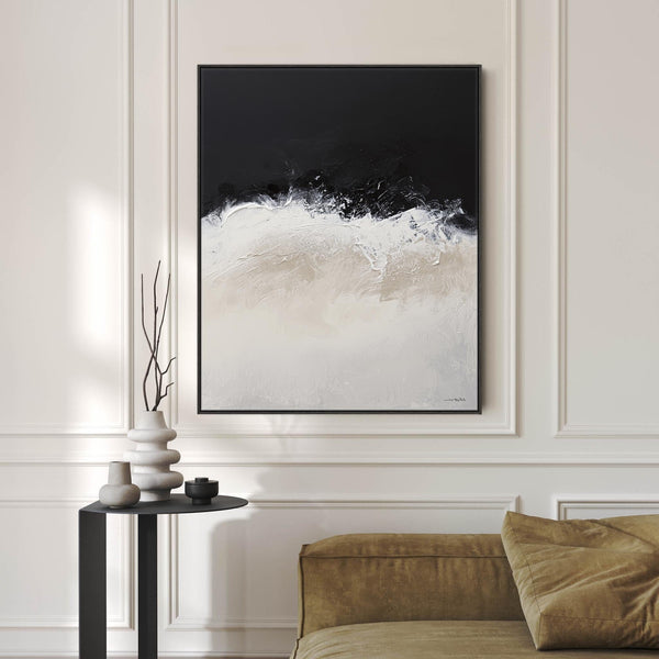 Cream Neutral Black Abstract Framed Wall Art Breaking Waves