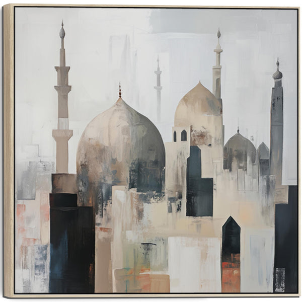 Neutral Grey Modern Framed Islamic Wall Art - Abstract Mosque