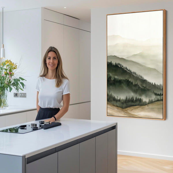Sage Green Cream Framed Tuscan Artwork on Canvas Pienza Vista
