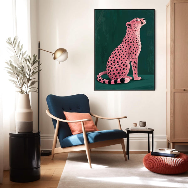 Venus - Pink Cheetah - Emerald Green Unique Framed Canvas Print