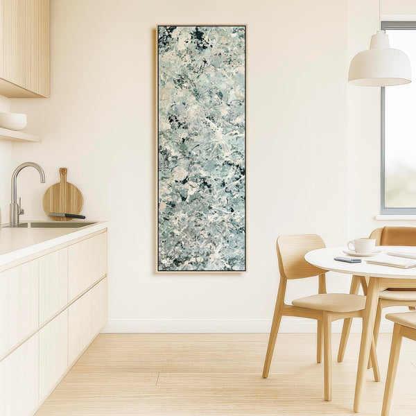 Tall Sage Green Vertical Canvas Art Jackson Pollock Inspired