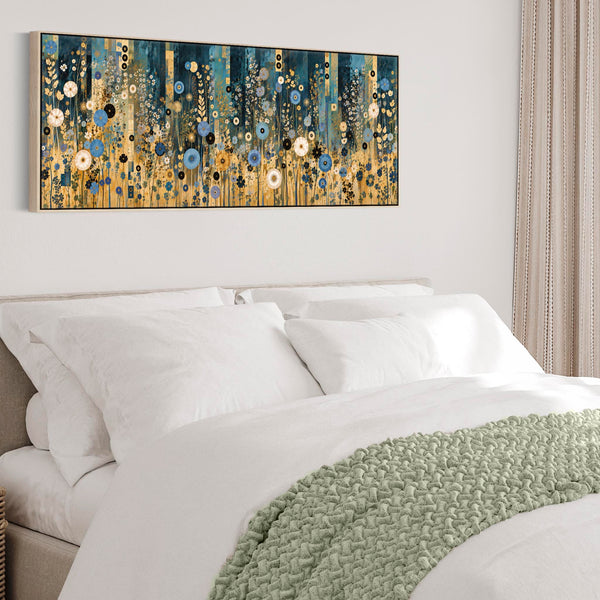 Wide Blue Cream Gustav Klimt inspired Over Bed Bedroom Canvas