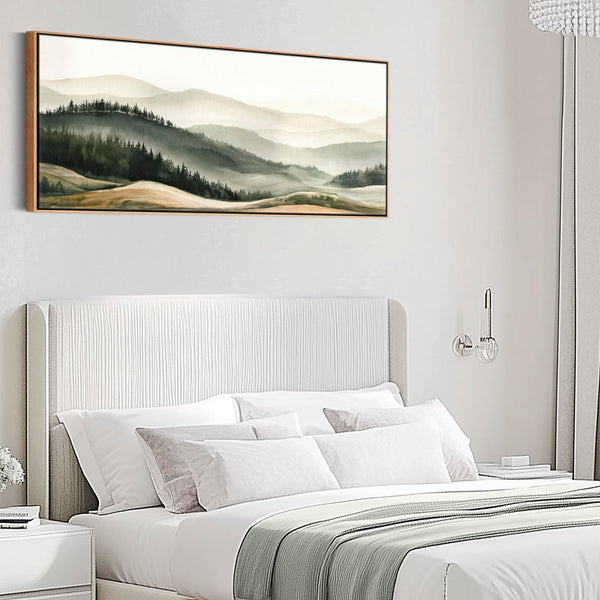 Bedroom Wall Art Canvas Framed Green Cream over Bed Artwork