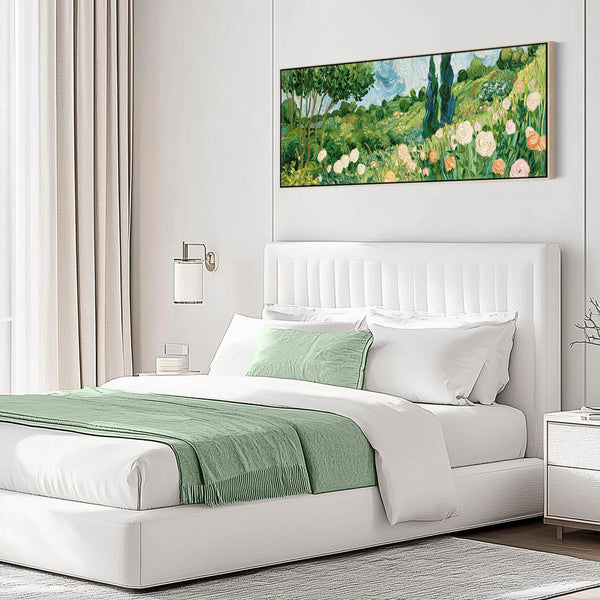 Wide Bedroom Framed Wall Art - Abstract Van Gogh Spring Meadow