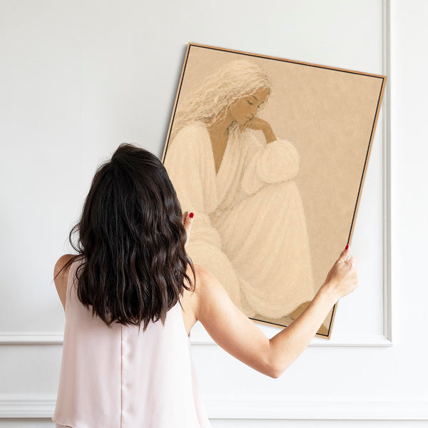 Framed Artwork - Feminine Woman - Thoughtful Elegance 2 - Neutral Beige